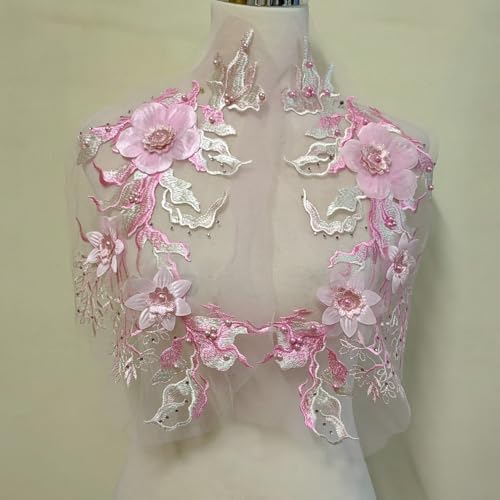 LYVQZPWLRStickpflaster, Mesh Blume Heißprägung Nagel Perlen Stickerei Spitze Spitze Zubehör Hochzeit Kleid Kleidung Dekoration Stickerei(Pink white) von LYVQZPWLR