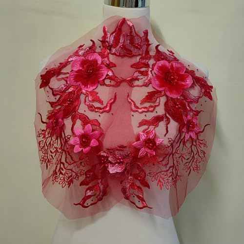 LYVQZPWLRStickpflaster, Mesh Blume Heißprägung Nagel Perlen Stickerei Spitze Spitze Zubehör Hochzeit Kleid Kleidung Dekoration Stickerei(Rosso) von LYVQZPWLR