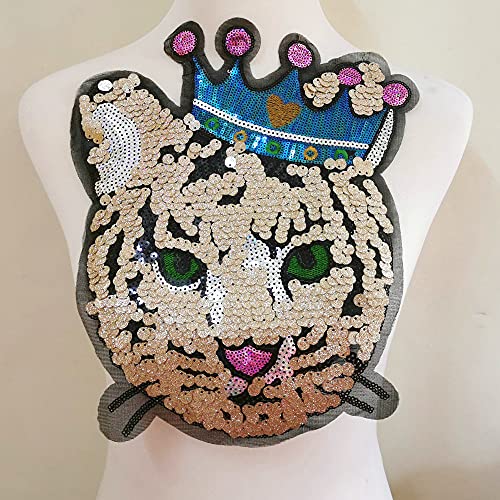 LYVQZPWLRStickpflaster, Mode Patch Pailletten Schwarz Eule Kopf Stickerei Kleidung Reparatur DIY Handmade Patch(Crown cat) von LYVQZPWLR