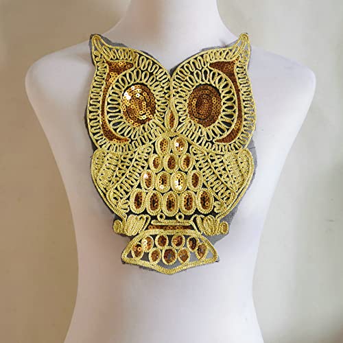 LYVQZPWLRStickpflaster, Mode Patch Pailletten Schwarz Eule Kopf Stickerei Kleidung Reparatur DIY Handmade Patch(Golden Owl) von LYVQZPWLR