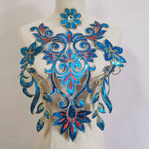 LYVQZPWLRStickpflaster, Paillettenbesetzte Blumenbesätze, große Größe, for Aufbügeln, applizierte Blumenflicken, 40 x 26 cm(Blu) von LYVQZPWLR