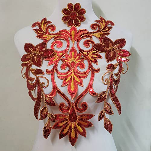 LYVQZPWLRStickpflaster, Paillettenbesetzte Blumenbesätze, große Größe, for Aufbügeln, applizierte Blumenflicken, 40 x 26 cm(Rosso) von LYVQZPWLR