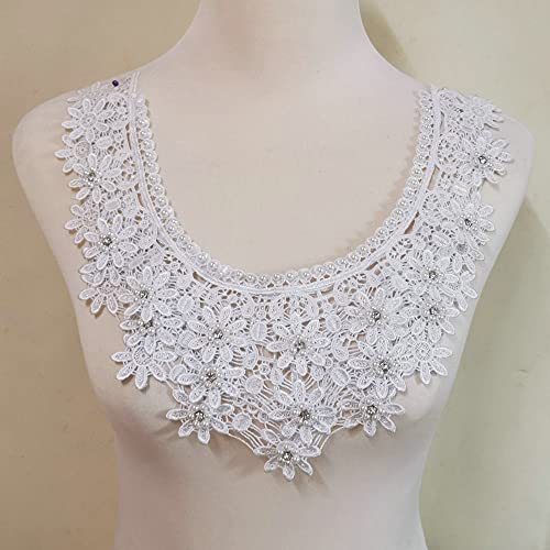 LYVQZPWLRStickpflaster, Perlenstickerei Blumenspitze Ausschnitt Stoff DIY Spitzenkragen Nähen Handwerk Ausschnitt Dekoration 1 Stück(White) von LYVQZPWLR