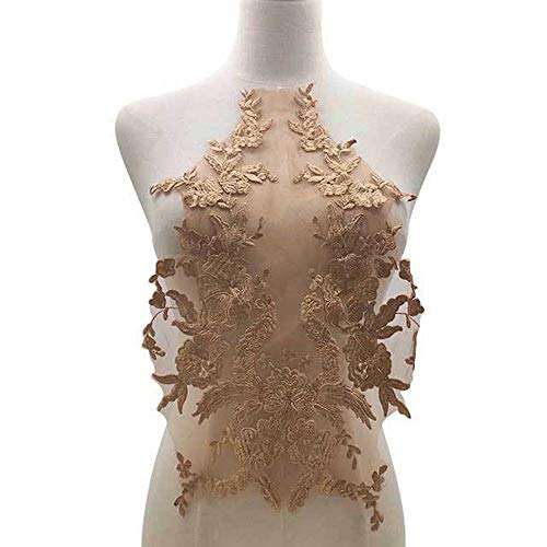 LYVQZPWLRStickpflaster, Spitze Stoff Baumwolle bestickt Applikation DIY High-End-Hochzeitskleid Zubehör handgefertigt(Golden) von LYVQZPWLR