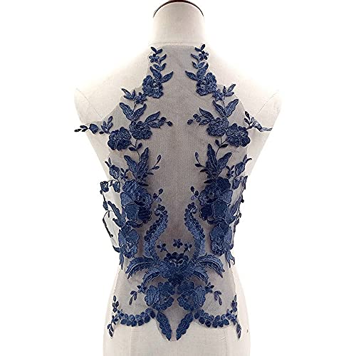 LYVQZPWLRStickpflaster, Spitze Stoff Baumwolle bestickt Applikation DIY High-End-Hochzeitskleid Zubehör handgefertigt(Navy Blue) von LYVQZPWLR