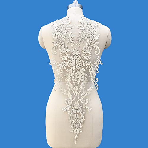 LYVQZPWLRStickpflaster, Spitze Stoff Baumwolle bestickt Applikation DIY High-End-Hochzeitskleid Zubehör handgefertigt(Platinum) von LYVQZPWLR