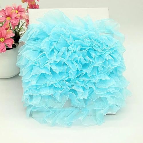 LYVQZPWLRStickpflaster, Weicher, 4 cm breiter, plissierter Tüll, feines Spitzenband, Rüschenbesatz, Kragenapplikation, DIY-Bastelstoff for Kleider, Kleidung, Röcke, Haustier-Lätzchen, Nähstoff(Sky blu von LYVQZPWLR