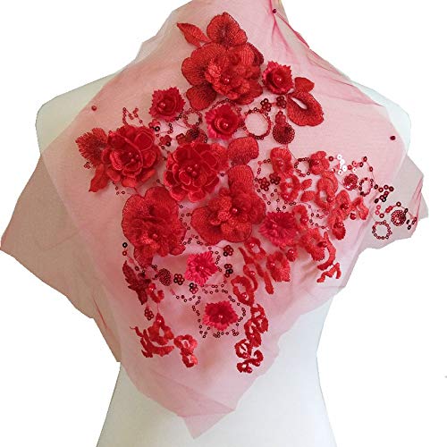 LYVQZPWLRStickpflaster, Zarte 3D-Blumendekoration, bunte Stereo-Stickerei, Perlenspitze, handgefertigte DIY-Dekoration(Rosso) von LYVQZPWLR