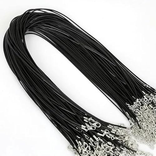 LYVQZPWLRWachsende Halskette, 10 Stück 1,5 mm 2 mm gewachste Baumwollschnur, verstellbare geflochtene Seilschnur, Halskettenkette mit Karabinerverschluss, DIY-Schmuckherstellung(Black,1.5mm) von LYVQZPWLR