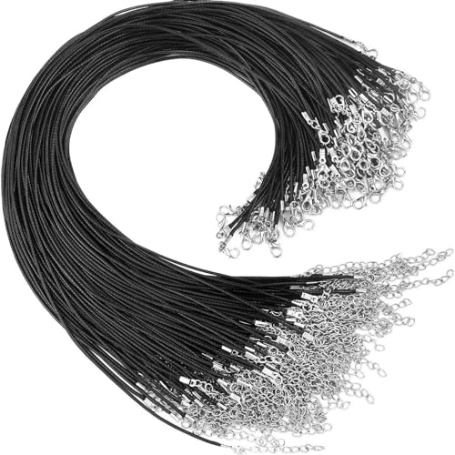 LYVQZPWLRWachsende Halskette, 10 stücke 45 cm Geflochtene Einstellbare Schwarz Leder Seil Wachs Schnur DIY Handgemachte Halskette Anhänger Karabinerverschluss String Schnur Schmuck(50pcs) von LYVQZPWLR