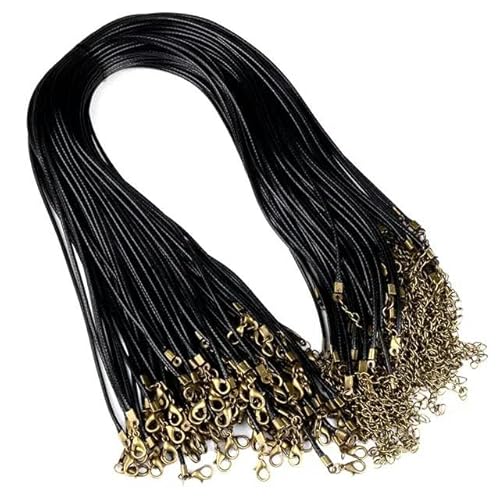 LYVQZPWLRWachsende Halskette, 20 Teile/los 45 + 5 cm Leder String Schnur Wachs Geflochtene 1,5/2mm Seil Einstellbare Kette Karabinerverschluss halsketten Anhänger Schmuck(Black Copper,2mm) von LYVQZPWLR