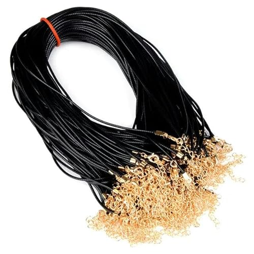LYVQZPWLRWachsende Halskette, 20 Teile/los 45 + 5 cm Leder String Schnur Wachs Geflochtene 1,5/2mm Seil Einstellbare Kette Karabinerverschluss halsketten Anhänger Schmuck(Black Gold Color,2mm) von LYVQZPWLR