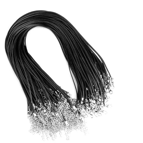 LYVQZPWLRWachsende Halskette, 20 Teile/los 45 + 5 cm Leder String Schnur Wachs Geflochtene 1,5/2mm Seil Einstellbare Kette Karabinerverschluss halsketten Anhänger Schmuck(Black Sliver Color,2mm) von LYVQZPWLR