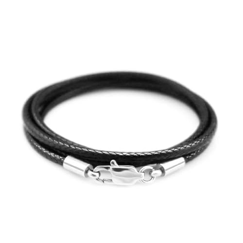 LYVQZPWLRWachsende Halskette, 40–80 cm, 1–3,0 mm, Schwarz, 2 mm – 50 cm, Halskette aus gewachstem Leder, Edelstahl, Lederseil, Verbindungskette mit Karabinerverschluss(Black 3.0mm,60cm) von LYVQZPWLR