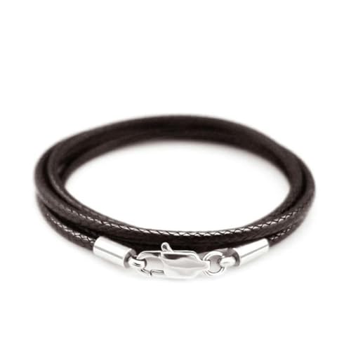 LYVQZPWLRWachsende Halskette, 40–80 cm, 1–3,0 mm, Schwarz, 2 mm – 50 cm, Halskette aus gewachstem Leder, Edelstahl, Lederseil, Verbindungskette mit Karabinerverschluss(Brown 1.5mm,80cm) von LYVQZPWLR