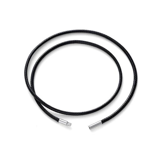 LYVQZPWLRWachsende Halskette, 45/50/60 cm Schwarz Braun Geflochtene Wachsschnur DIY Anhänger Halskette Schmuckherstellung Handarbeit Lederseil Stahlverschluss String(Blacksteel,60cm x 3.0mm) von LYVQZPWLR