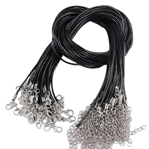 LYVQZPWLRWachsende Halskette, 45 cm geflochtenes verstellbares Lederseil Wachsschnur DIY handgefertigte Halskette Anhänger Karabinerverschluss Schnur Schnur Schmuck(Black) von LYVQZPWLR