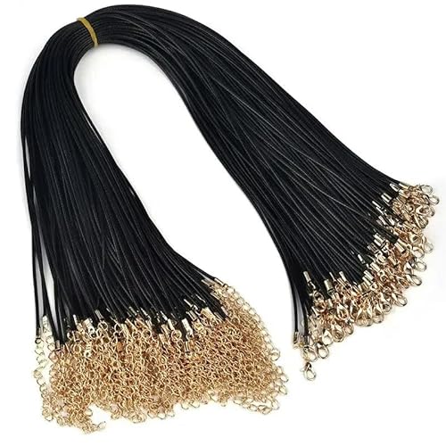 LYVQZPWLRWachsende Halskette, 50 Teile/los 1,5/2mm Leder String Schnur Wachs Geflecht Seil Verstellbare Kette Karabinerverschluss Wachs Seil Halsketten Anhänger Schmuck(1.5mm45cm Black 01) von LYVQZPWLR