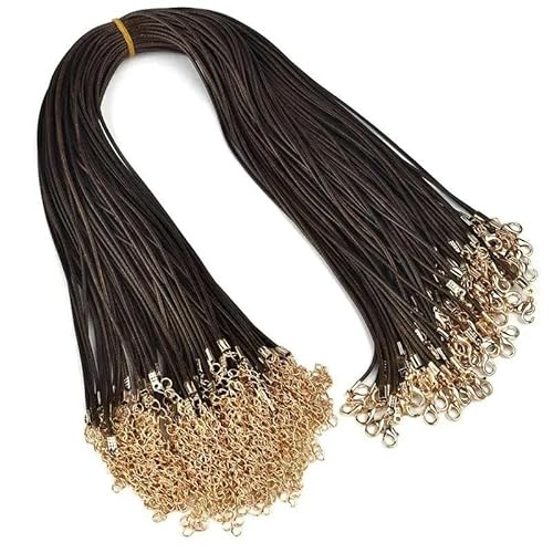 LYVQZPWLRWachsende Halskette, 50 Teile/los 1,5/2mm Leder String Schnur Wachs Geflecht Seil Verstellbare Kette Karabinerverschluss Wachs Seil Halsketten Anhänger Schmuck(1.5mm45cm Brown 01) von LYVQZPWLR