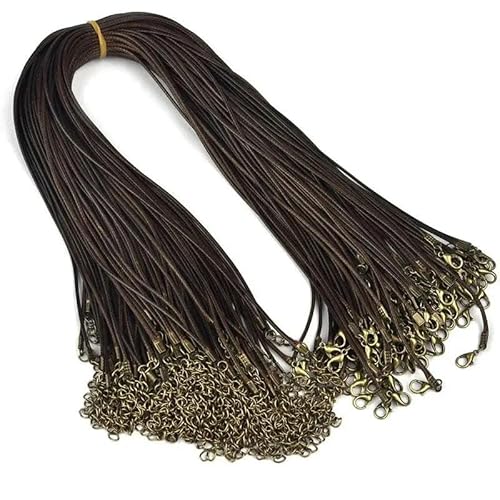 LYVQZPWLRWachsende Halskette, 50 Teile/los 1,5/2mm Leder String Schnur Wachs Geflecht Seil Verstellbare Kette Karabinerverschluss Wachs Seil Halsketten Anhänger Schmuck(1.5mm45cm Brown 02) von LYVQZPWLR
