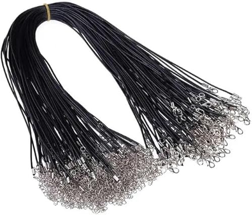 LYVQZPWLRWachsende Halskette, 50 stücke 45mm Geflochtene Einstellbare Schwarz Leder Seil Wachs Schnur DIY Handgemachte Halskette Anhänger Karabinerverschluss String Schnur Schmuck(Black) von LYVQZPWLR