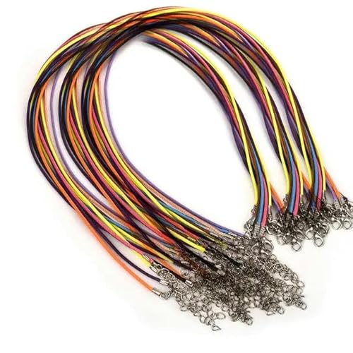 LYVQZPWLRWachsende Halskette, 50 stücke 45mm Geflochtene Einstellbare Schwarz Leder Seil Wachs Schnur DIY Handgemachte Halskette Anhänger Karabinerverschluss String Schnur Schmuck(Multicolored) von LYVQZPWLR
