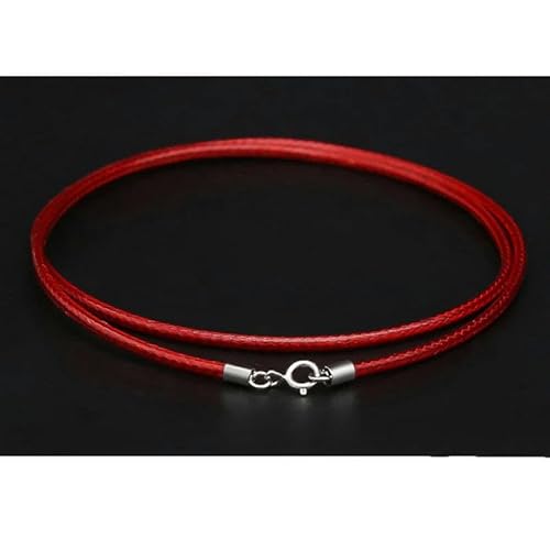 LYVQZPWLRWachsende Halskette, 925 Silber Nadel Schnalle schwarz Lederband Wachs Seil Link Kette Choker Halskette Männer Schmuck(Red1mm,55cm) von LYVQZPWLR