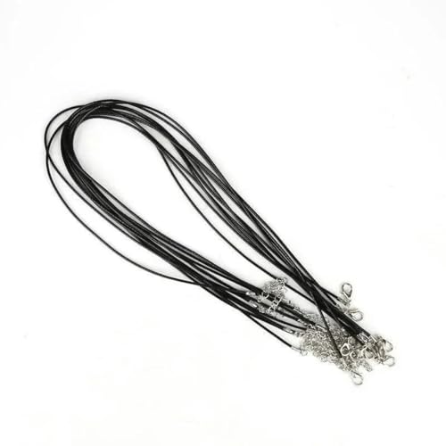 LYVQZPWLRWachsende Halskette, Schwarzes Lederseil mit Drachenclip, Wachsschnur-Halskette, handgefertigtes Schmuckzubehör, andere Muster(Black,1.5mm Long 45cm+Extension Chain 5cm 5 Pieces/Bag) von LYVQZPWLR