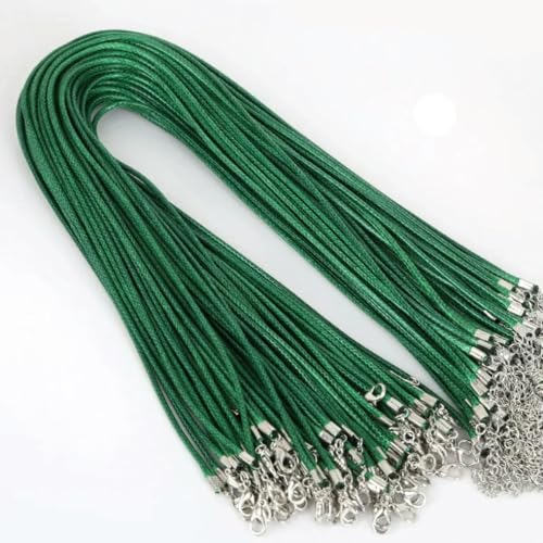 LYVQZPWLRWachsende Halskette, Schwarzes Lederseil mit Drachenclip, Wachsschnur-Halskette, handgefertigtes Schmuckzubehör, andere Muster(Dark Green,1.5mm Long 45cm+Extension Chain 5cm 5 Pieces/Bag) von LYVQZPWLR