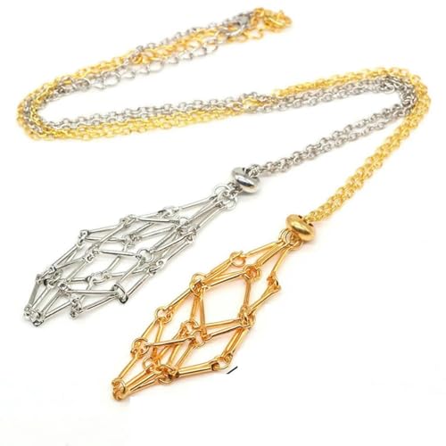 LYVQZPWLRWachsende Halskette, Verstellbare Halskette, leerer Steinhalter, Wachsseil, Metallkette, Käfig, Anhänger, Netzbeutel, Kristall, Edelstein, Schmuck sammeln(#Name?,One Size) von LYVQZPWLR