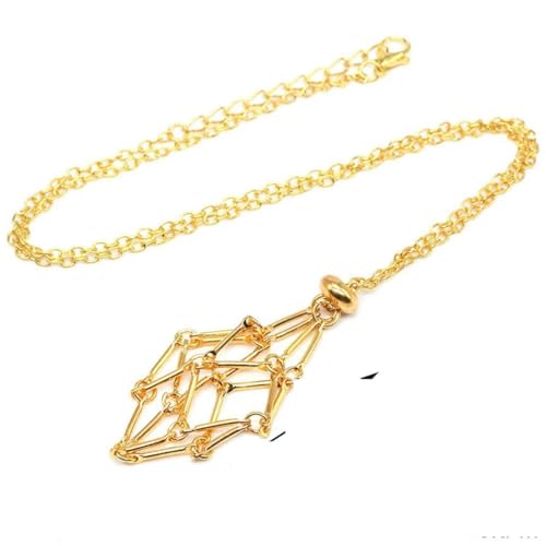 LYVQZPWLRWachsende Halskette, Verstellbare Halskette, leerer Steinhalter, Wachsseil, Metallkette, Käfig, Anhänger, Netzbeutel, Kristall, Edelstein, Schmuck sammeln(Goldm,One Size) von LYVQZPWLR