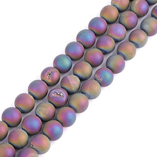 LYVQZPWLRnatürliche Steine, Natürlicher roter Achat, 14 mm, glatt, rund, Edelstein, Halbedelstein, lose Perlen(Purple Multicolor Druzy Drusy Metallic Coated Agate,10mm) von LYVQZPWLR