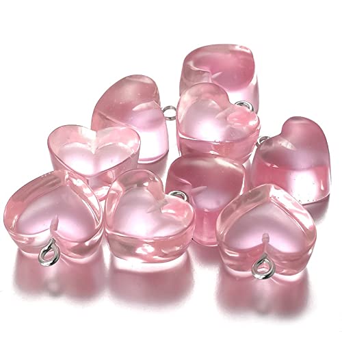 WLYX 20pcs/ Pack Harzfarbe Transparenter Liebes- einzelner Herzanhänger, DIY-Anhängerschmuckzubehör (Color : Pink) von LYX