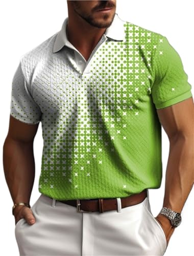 LYXYGMV Herren-Poloshirt mit Knopfleiste, Polo-Revers, Poloshirt, Golfhemd, kariert, grafische Drucke, Geometrie, Street-Style, lässig, Netzstoff, Kurze Ärmel Für Männer, Sommer(Color2,S) von LYXYGMV