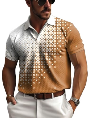 LYXYGMV Herren-Poloshirt mit Knopfleiste, Polo-Revers, Poloshirt, Golfhemd, kariert, grafische Drucke, Geometrie, Street-Style, lässig, Netzstoff, Kurze Ärmel Für Männer, Sommer(Color4,5XL) von LYXYGMV