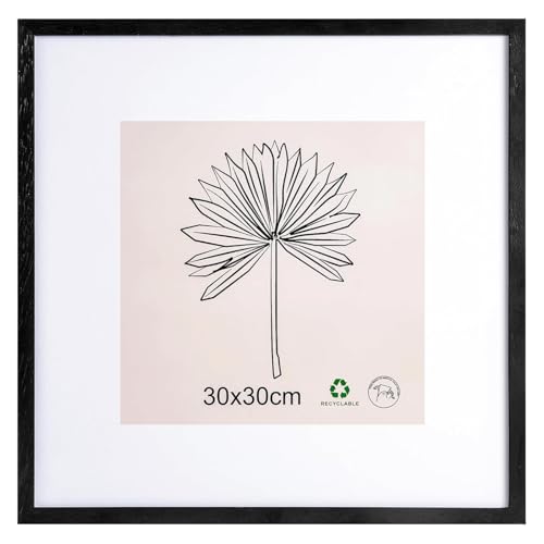 LYYYYX Bilderrahmen 30x30cm Schwarz mit Passepartout Fotorahmen Holz mit Acrylglas zum Senkrechten Oder Waagerechten Aufhängen/Stellen Bilderrahmen für Fotos, Poster, Puzzles von LYYYYX