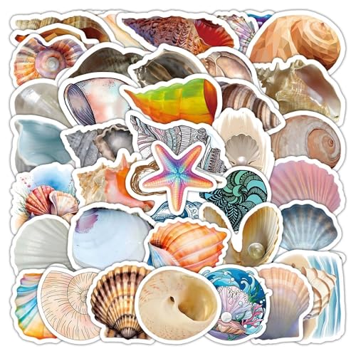 Muscheln Aufkleber 50 Stücke Niedlich Deko für Auto Laptop Skateboard Fahrrad Moped Motorrad Fahrrad Computer,Geeignet für Erwachsene Kinder Seashell ästhetisch Sticker Set von LYunMu
