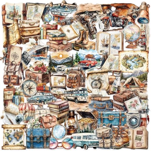 Retro-Reise Transparent Aufkleber 50 Stücke Niedlich Deko für Auto Laptop Skateboard Fahrrad Moped Motorrad Fahrrad Computer,Geeignet für Erwachsene Kinder Retro Travel Sticker Set von LYunMu