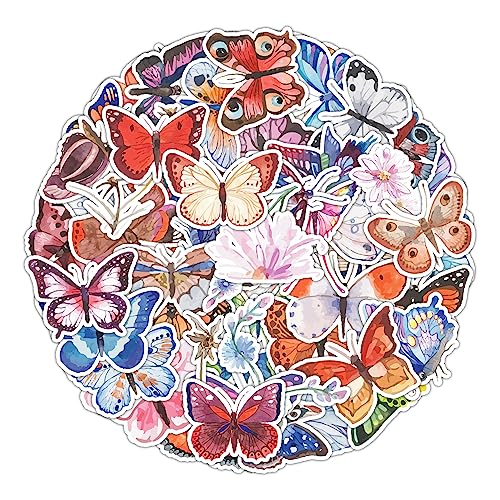 Wasserfarben Schmetterling Aufkleber Schmetterling Sticker Set 50 Stücke Niedlich Deko für Auto Laptop Skateboard Fahrrad Moped Motorrad Fahrrad Computer,Geeignet für Erwachsene Kinder von LYunMu