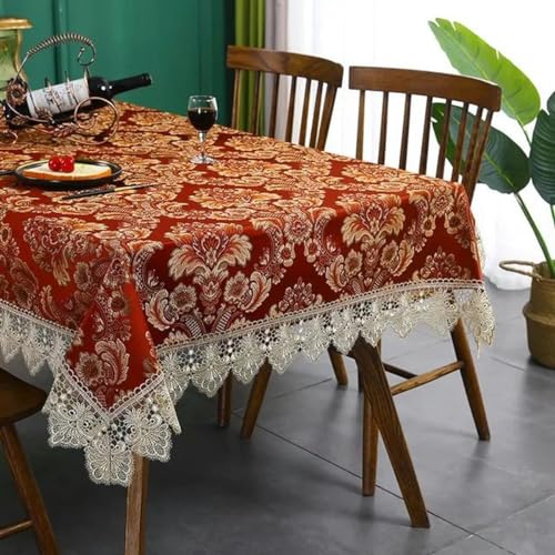 Rote Spitzen-Tischdecken, Jacquard, für Hochzeit, Tee, Kaffee, Esszimmer, runde Tischdecke, Küche, Party, Weihnachten, Heimdekoration, Stil 01, 110 x 110 cm, quadratisch Rote Spitzen-Tischdecken, Jacquard, für Hochzeit, Tee, Kaffee, Esszimmer, runde Tischdecke, Küche, Party, Weihnachten, Heimdekoration, Stil 01, 110 x 110 cm, quadratisch von LZBANI