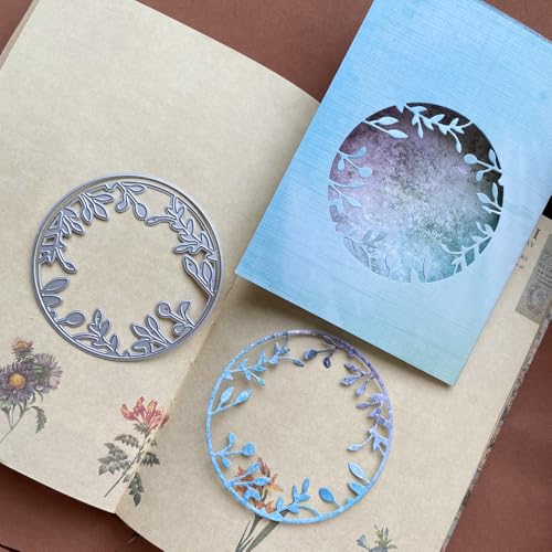 LZBRDY 3D Blumen Spitze Hintergrund Metall Stanzformen Schablonen für DIY Scrapbooking Dekorative Prägung DIY Papier Karte (Kreis Blätter Hintergrund 8,4 x 8,4 cm) von LZBRDY