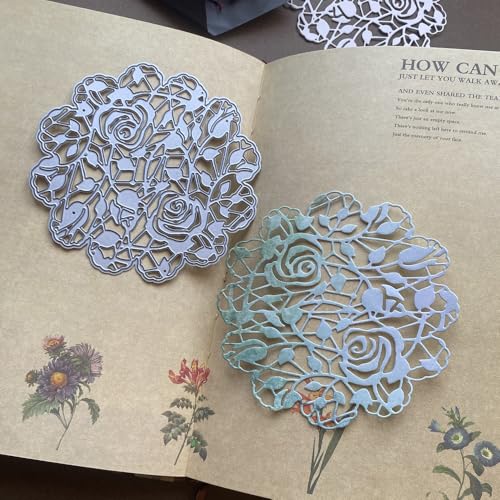 LZBRDY 3D Blumen Spitze Hintergrund Metall Stanzformen Schablonen für DIY Scrapbooking Dekorative Prägung DIY Papier Karte (Rose Blumen Spitze Hintergrund 10,4 x 10,4 cm) von LZBRDY