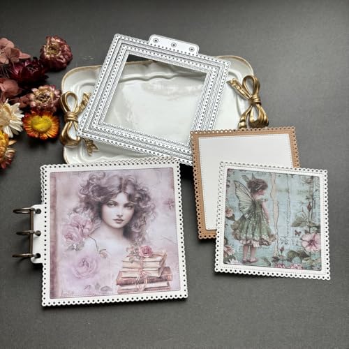 LZBRDY 3D-Hintergrund Metall Stanzformen für Scrapbooking - Spitzenrahmen Stanzformen für DIY Hochzeit Party Karten & Album Dekor (Kreis hohl Quadrat 13,5 x 12,7 cm) von LZBRDY