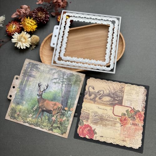 LZBRDY 3D-Hintergrund Metall Stanzformen für Scrapbooking - Spitzenrahmen Stanzformen für DIY Hochzeit Party Karten & Album Dekor (Lace Rectangle Frame 13,7 x 12,7 cm) von LZBRDY