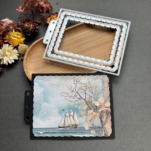 LZBRDY 3D-Hintergrund Metall Stanzformen für Scrapbooking - Spitzenrahmen Stanzformen für DIY Hochzeit Party Karten & Album Dekor (mehrere Rechtecke Rahmen 13,7 x 10,4 cm) von LZBRDY