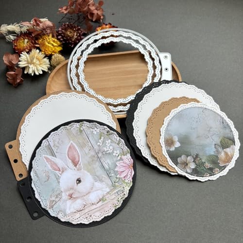 LZBRDY 3D-Hintergrund Metall Stanzformen für Scrapbooking - Spitzenrahmen Stanzformen für DIY Hochzeit Party Karten & Album Dekor (mehrere runde Spitzenrahmen 14 x 13 cm) von LZBRDY