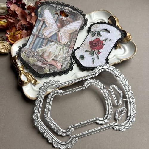 LZBRDY 3D-Hintergrund Metall Stanzformen für Scrapbooking - Spitzenrahmen Stanzformen für DIY Hochzeit Party Karten & Album Dekor (spezieller geformter Rahmen, 15 x 10,2 cm) von LZBRDY