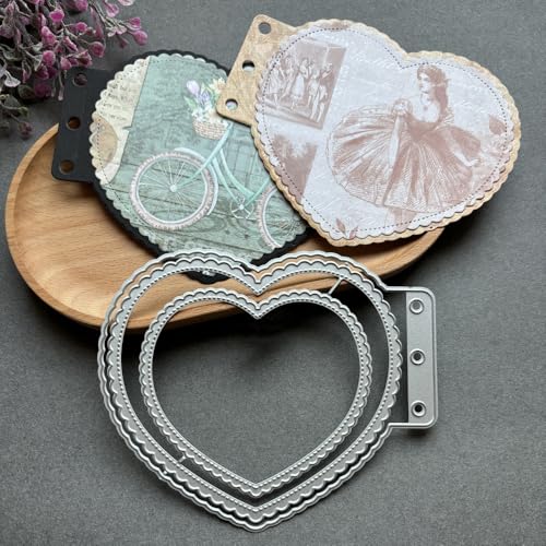 LZBRDY Rechteckige Metallrahmen-Foto-Stanzform für Sammelalben, geschichtete Grußkarte mit herzförmigem Spitzenetikett für Eid Al-Adha Mubarak, handgefertigte Karte (Liebeshintergrundalbum, 12,2 x 9,9 von LZBRDY