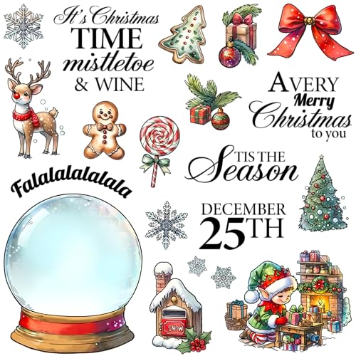LZBRDY Winter Christmas Elements Stanzformen und transparente Stempel für DIY Scrapbooking Karten Alben einschließlich Kristallkugel Schneeflocke Geschenkbox Designs von LZBRDY