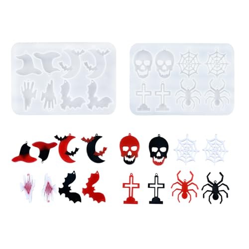 Halloween-Ohrring-Harz-Formen, Kürbis-, Fledermaus-, Spinnen-, Halloween-Anhänger-Silikonformen, DIY-Harz-Schlüsselanhänger-Set für Damen und Grills, 2 Stück Halloween-Ohrring-Harz-Formen, Kürbis-, Fledermaus-, Spinnen-, Halloween-Anhänger-Silikonformen, DIY-Harz-Schlüsselanhänger-Set für Damen und Grills, 2 Stück von LZEDIRA